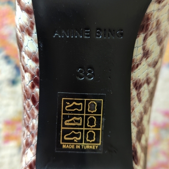Anine Bing Devon Python Embossed Leather Pointed Toe High Heel Pumps Brown 38 - Picture 14 of 15